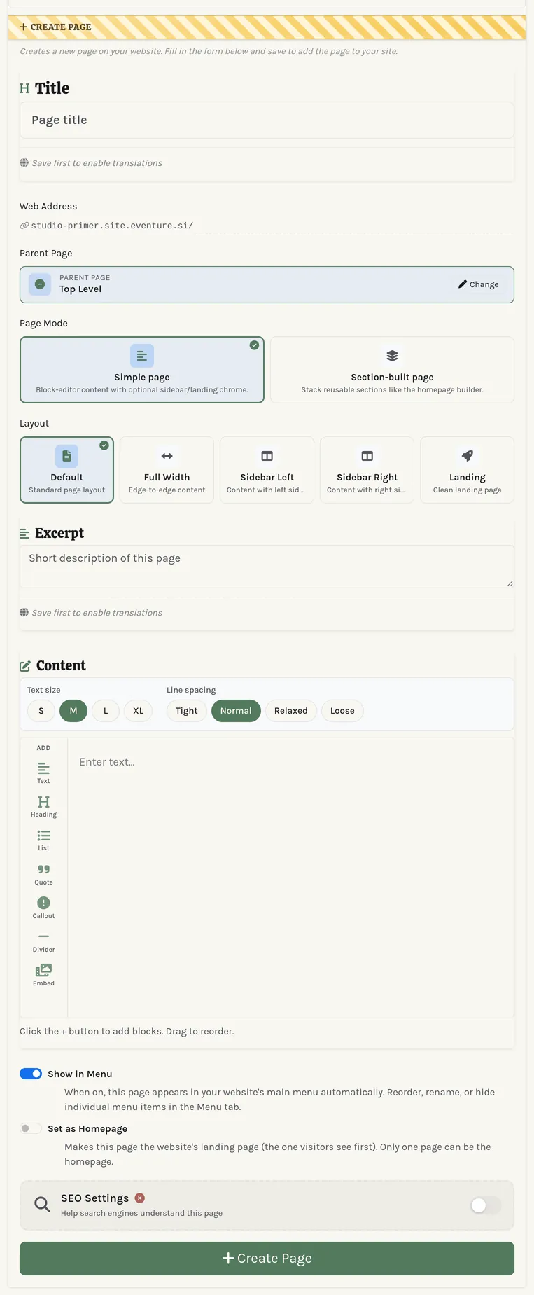 Creating a page.