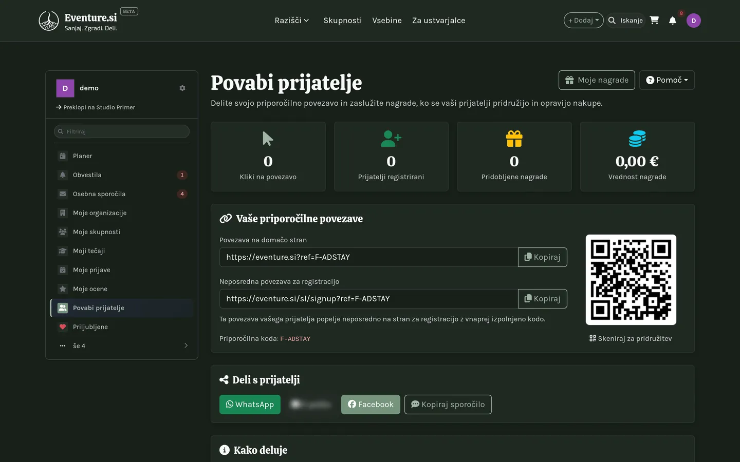 Nadzorna plošča partnerskega programa: kliki, konverzije in zaslužek.